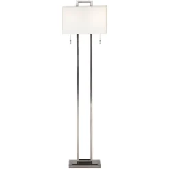 Possini Euro Design Modern Floor Lamp 62" Tall Brushed Nickel Openwork Rectangular Profile Off White Fabric Shade For Living Room Reading -Home Improvement Store GUEST 44b8c0b5 0e1f 42be 886a 573dd5aac21a