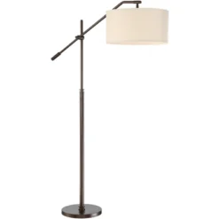 Possini Euro Design Industrial Floor Lamp Adjustable Arm 62.5" Tall Oiled Bronze Metal Light Brown Linen Drum Shade For Living Room Reading -Home Improvement Store GUEST 573c1af1 0c98 4e89 ad2d 7247d349f417