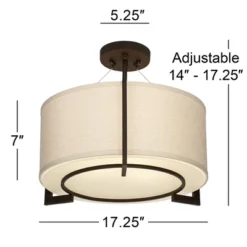 Possini Euro Design Stinson Modern Ceiling Light Semi Flush Mount Fixture 17 1/4" Wide Bronze 3-Light Linen Drum Shade For Bedroom Kitchen Living Room -Home Improvement Store GUEST 5cfc32a1 5a13 49e4 b20a c7db2f1f1e48