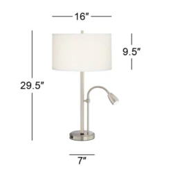 Possini Euro Design Traverse Modern Table Lamps Set Of 2 29 1/2" Tall Brushed Nickel With USB Charging Port LED Gooseneck White Drum Shade For Desk -Home Improvement Store GUEST 6d7b83aa 79f5 4aad 8a9b 164194cb3e7e