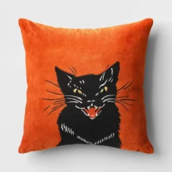 Fierce Cat Applique Cotton Velvet Square Halloween Throw Pillow - Threshold™ -Home Improvement Store GUEST 75d286a9 5b9e 4de0 9d76 c71c6fcc15aa