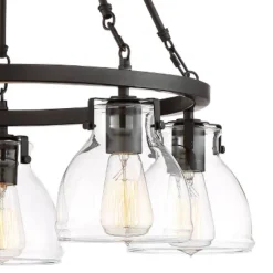 Possini Euro Design Bellis Bronze Wagon Wheel Pendant Chandelier 25" Wide Modern Clear Glass 5-Light Fixture For Dining Room House Kitchen Island Home -Home Improvement Store GUEST 76524f2d cf83 4a6c 94fb 74fea8f786ea