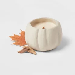 12oz Brushed Abstract Pumpkin Ceramic With Woodwick And Dustcover Dried Leaves + Hickory Candle - Threshold™ -Home Improvement Store GUEST 7e61ac14 cadc 4479 afc9 4fef6ae68495