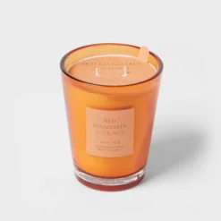 Colored Vase Glass With Dustcover Mandarin & Guava Candle Orange - Threshold™ -Home Improvement Store GUEST 9f988ff2 f7e8 43cd b34a c5d7f14ae156