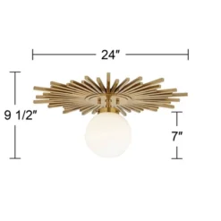 Possini Euro Design Hazel Modern Ceiling Light Semi Flush Mount Fixture 24" Wide Warm Brass White Globe Shade For Bedroom Kitchen Living Room Hallway -Home Improvement Store GUEST abd1820f 6891 4ab0 a543 8a21515dfd36