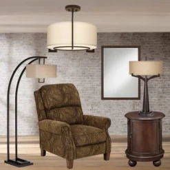 Possini Euro Design Stinson Modern Ceiling Light Semi Flush Mount Fixture 17 1/4" Wide Bronze 3-Light Linen Drum Shade For Bedroom Kitchen Living Room -Home Improvement Store GUEST c5be1f51 eb3a 4c04 a5ee 6954f22ffa67