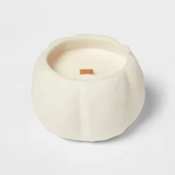 12oz Brushed Abstract Pumpkin Ceramic With Woodwick And Dustcover Dried Leaves + Hickory Candle - Threshold™ -Home Improvement Store GUEST ca336cab 30a9 4816 a86c a9481933e877