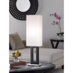 360 Lighting Floating Rectangle Modern Table Lamp 30" Tall Black Metal Open Frame White Fabric Box Shade For Bedroom Living Room Bedside Nightstand -Home Improvement Store GUEST cba23614 a153 450b 8727 52b72230fe59