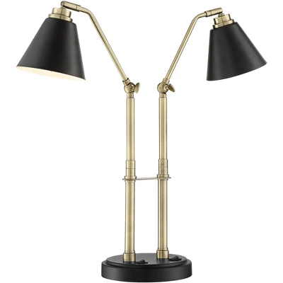 Possini Euro Design Sentry Modern Mid Century Desk Lamp 23" High Black Brass With USB Charging Port LED Adjustable Cone Shade For Bedroom Living Room 8 Possini Euro Design Sentry Modern Mid Century Desk Lamp 23" High Black Brass With USB Charging Port LED Adjustable Cone Shade For Bedroom Living Room - Image 6