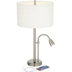 Possini Euro Design Traverse Modern Table Lamps Set Of 2 29 1/2" Tall Brushed Nickel With USB Charging Port LED Gooseneck White Drum Shade For Desk -Home Improvement Store GUEST fd792f37 79a6 47c3 8039 c63481cb9b85